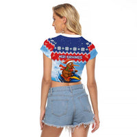 New Zealand Christmas Raglan Cropped T Shirt Funny Jet Ride Kiwi Xmas - Polynesian Pride