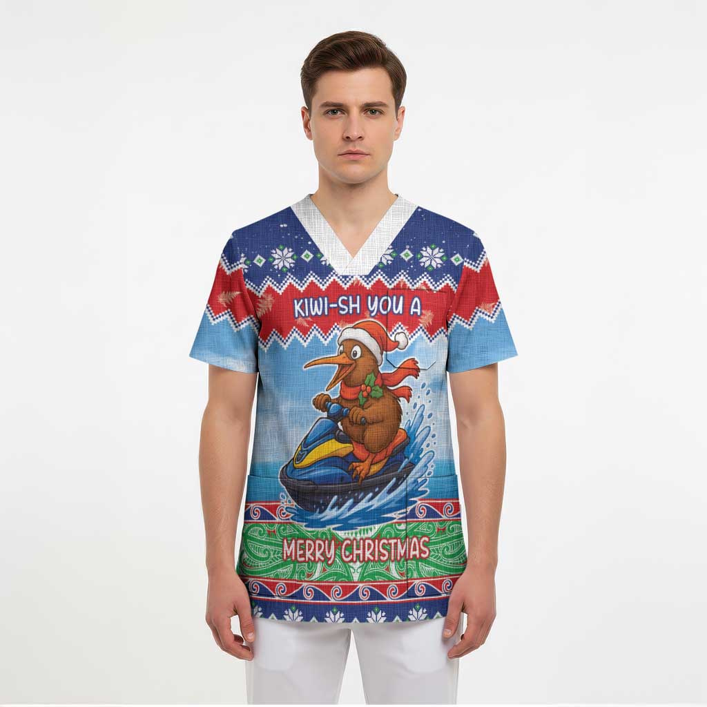 New Zealand Christmas Scrub Top Funny Jet Ride Kiwi Xmas - Polynesian Pride
