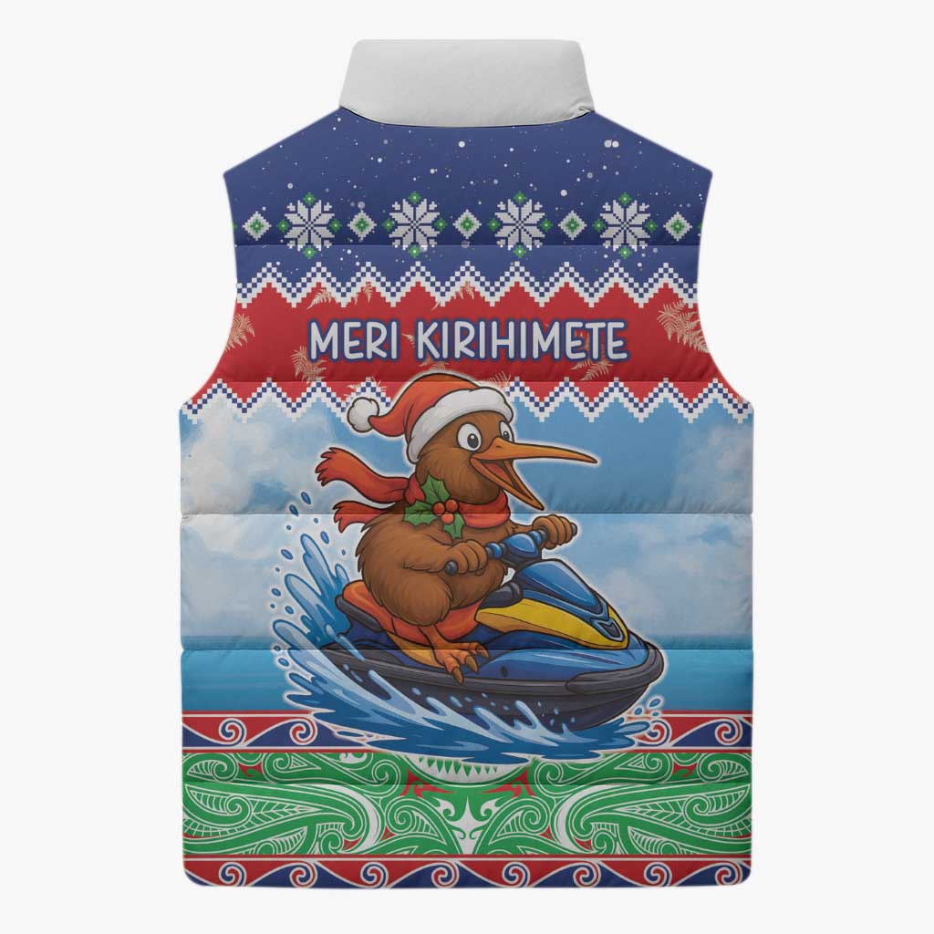 New Zealand Christmas Sleeveless Puffer Jacket Funny Jet Ride Kiwi Xmas - Polynesian Pride