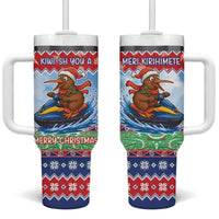New Zealand Christmas Tumbler With Handle Funny Jet Ride Kiwi Xmas - Polynesian Pride