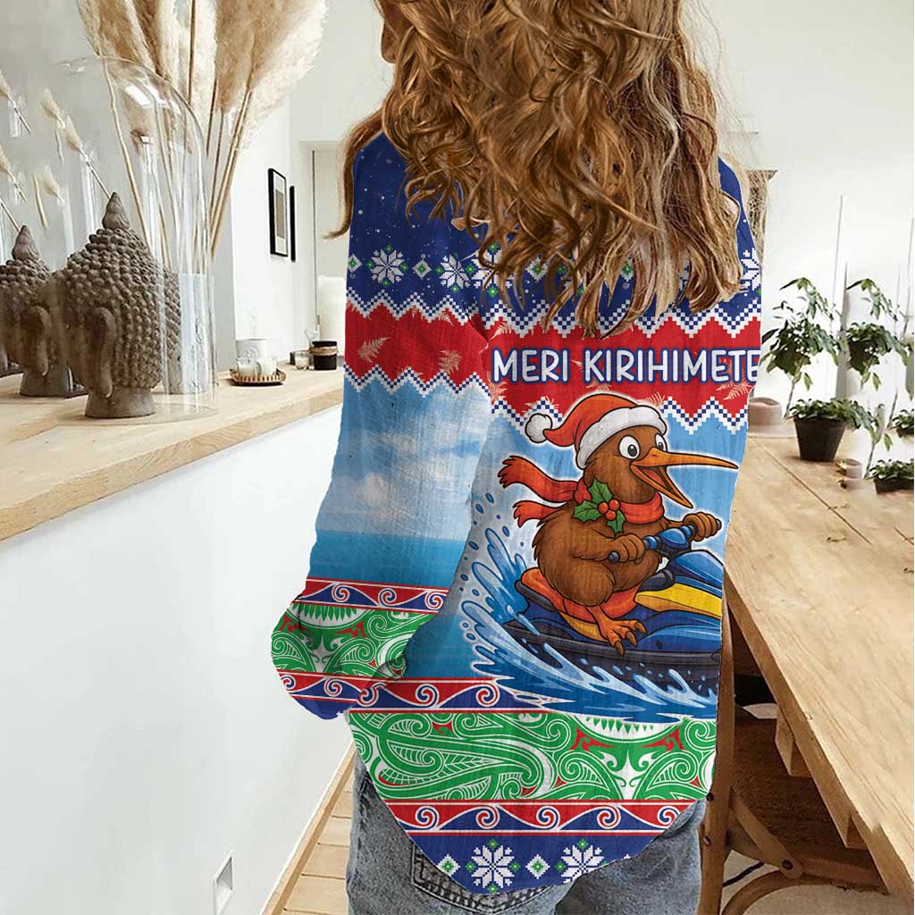 New Zealand Christmas Women Casual Shirt Funny Jet Ride Kiwi Xmas - Polynesian Pride