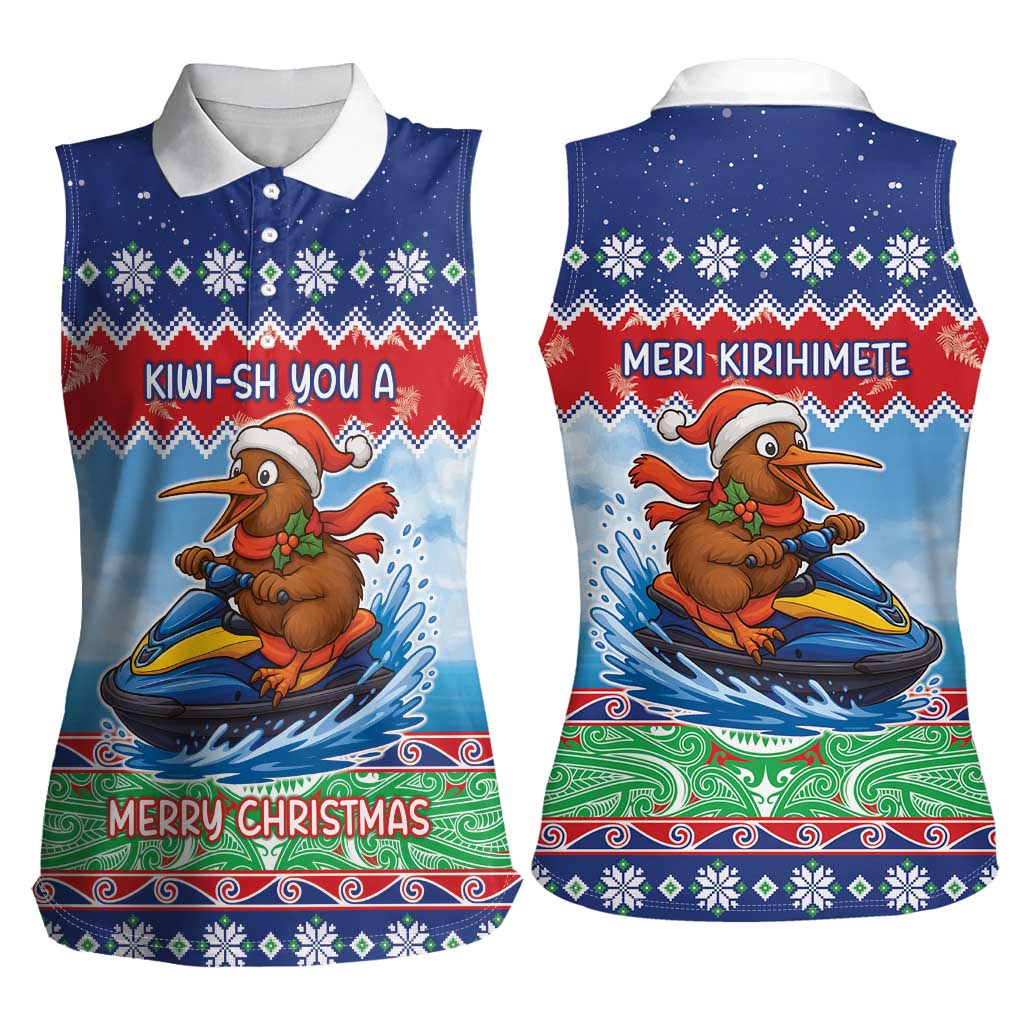 New Zealand Christmas Women Sleeveless Polo Shirt Funny Jet Ride Kiwi Xmas - Polynesian Pride