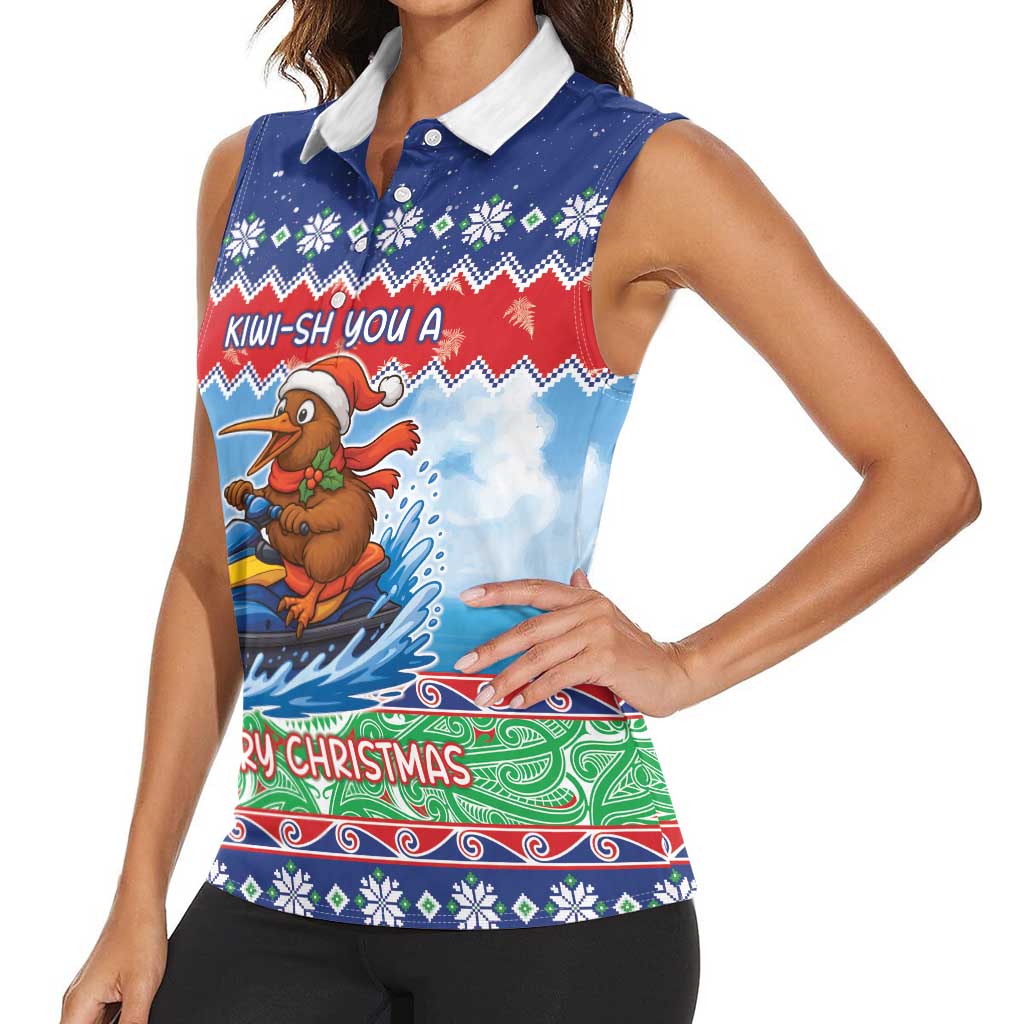 New Zealand Christmas Women Sleeveless Polo Shirt Funny Jet Ride Kiwi Xmas - Polynesian Pride