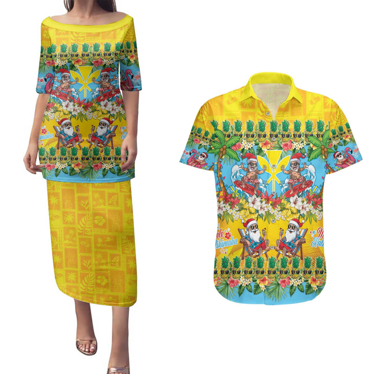 Hawaii Christmas Couples Matching Puletasi and Hawaiian Shirt Mele Kalikimaka Tropical Vibes - Polynesian Pride