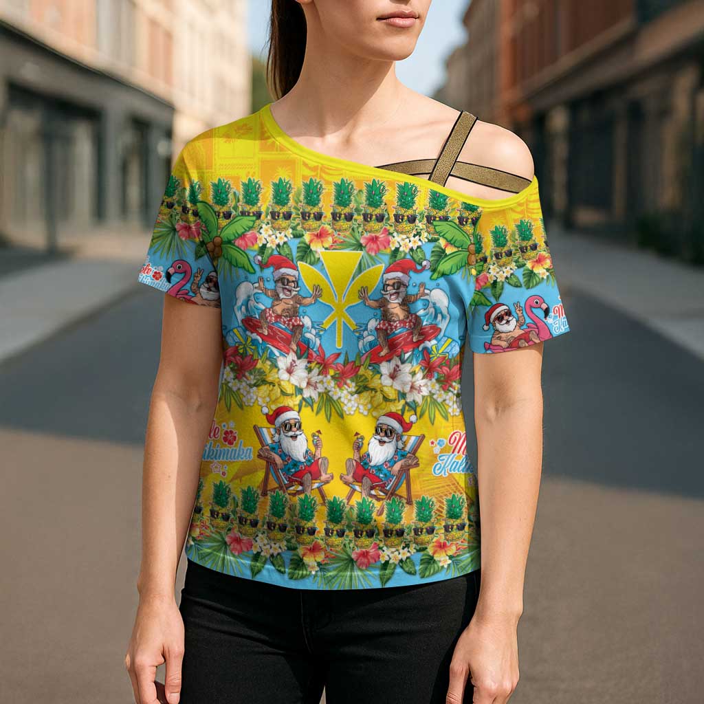 Hawaii Christmas Cross Shoulder Shirt Mele Kalikimaka Tropical Vibes - Polynesian Pride