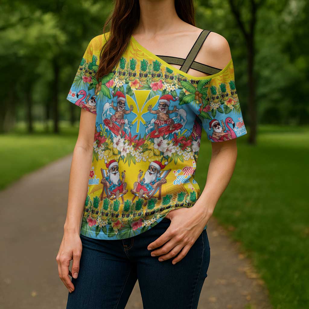 Hawaii Christmas Cross Shoulder Shirt Mele Kalikimaka Tropical Vibes - Polynesian Pride