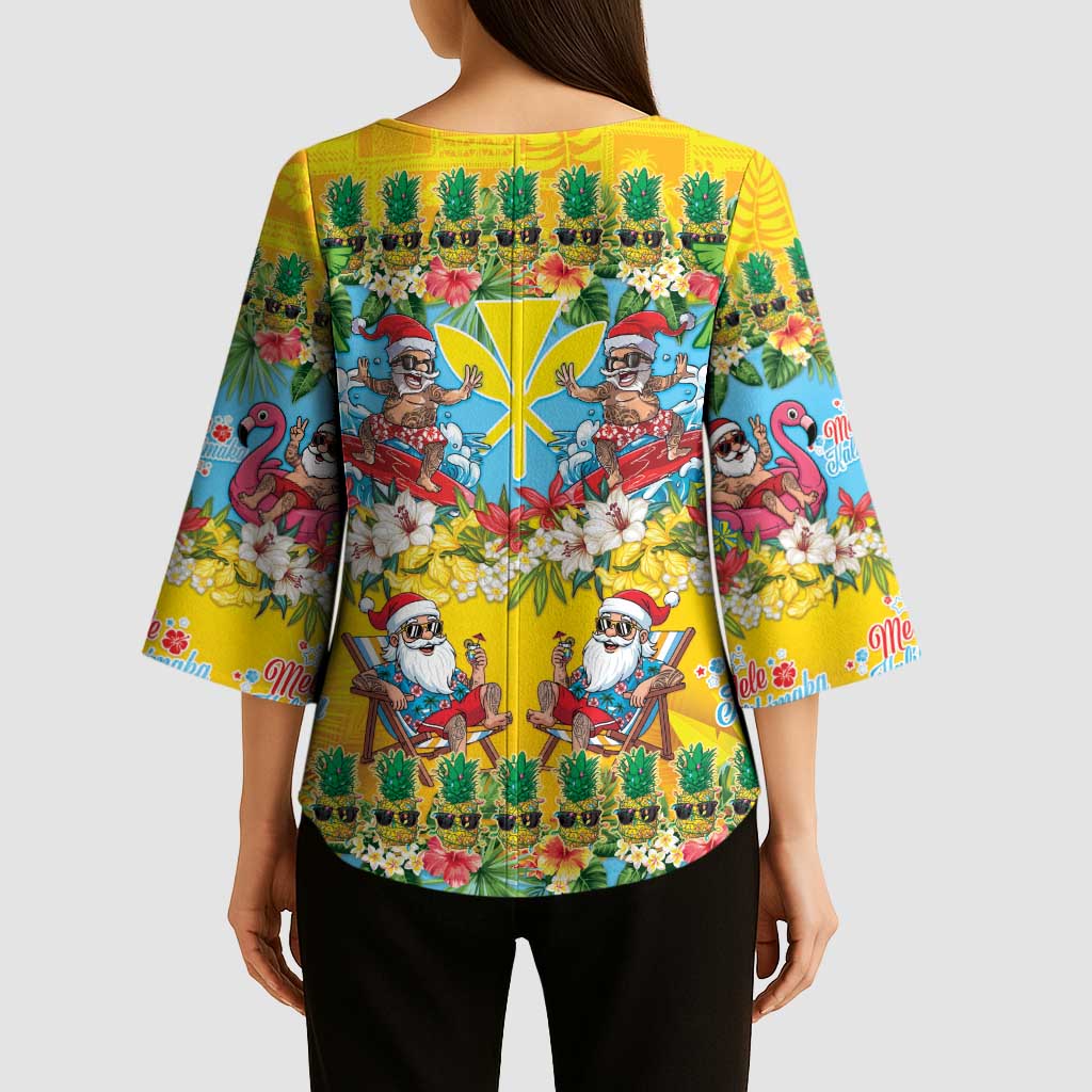 Hawaii Christmas Kimono Sleeve Blouse Mele Kalikimaka Tropical Vibes - Polynesian Pride