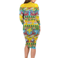 Hawaii Christmas Long Sleeve Bodycon Dress Mele Kalikimaka Tropical Vibes - Polynesian Pride