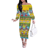 Hawaii Christmas Off The Shoulder Long Sleeve Dress Mele Kalikimaka Tropical Vibes - Polynesian Pride