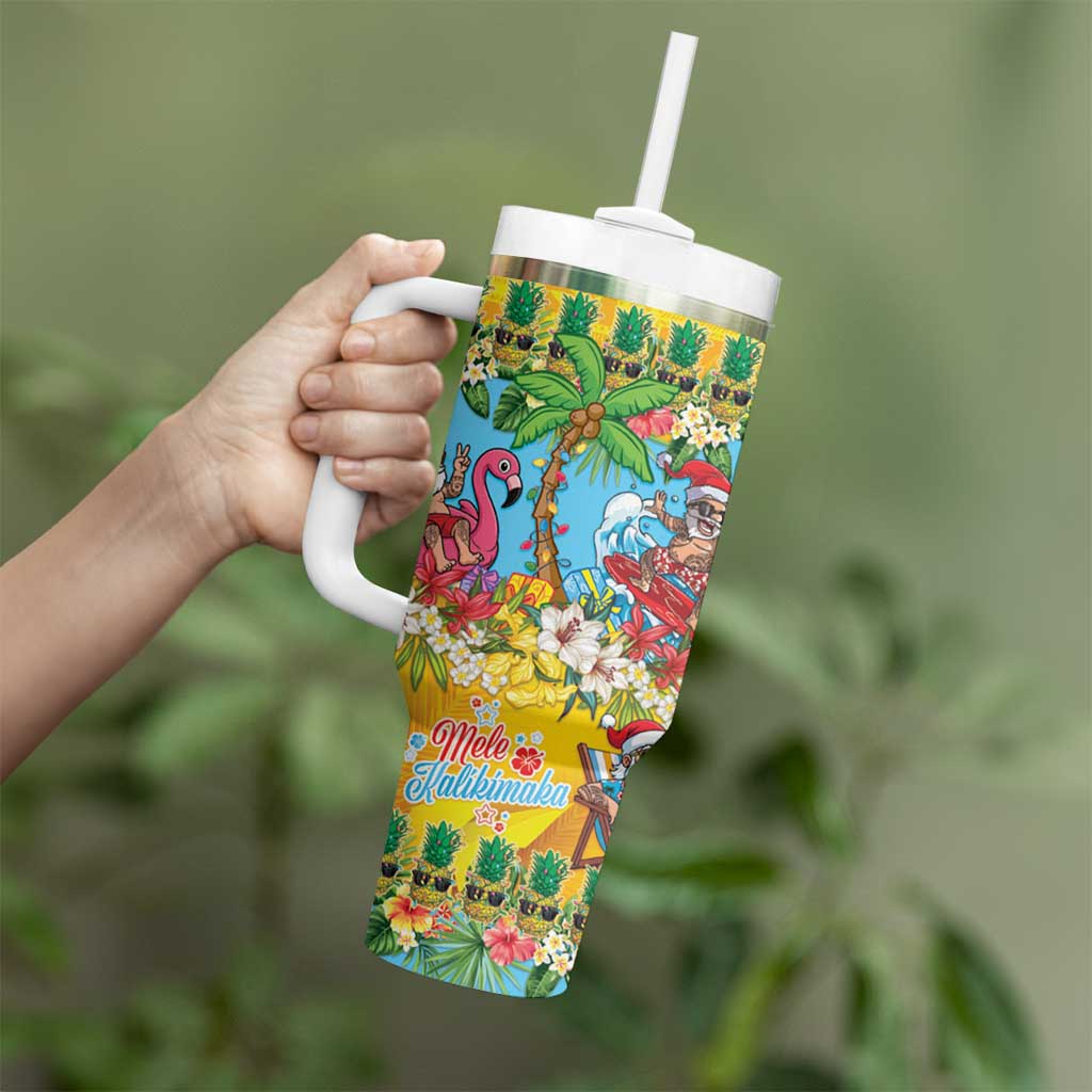 Hawaii Christmas Tumbler With Handle Mele Kalikimaka Tropical Vibes - Polynesian Pride