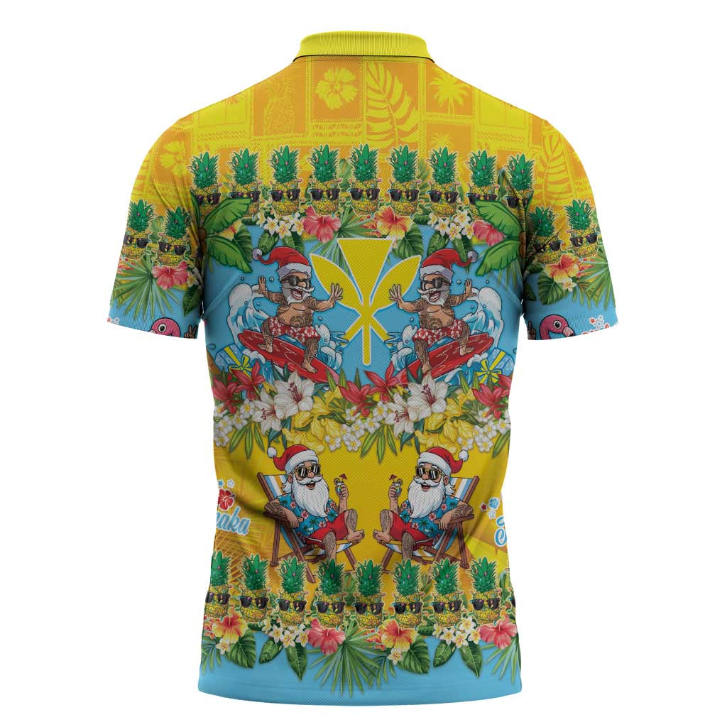 Hawaii Christmas Zipper Polo Shirt Mele Kalikimaka Tropical Vibes - Polynesian Pride