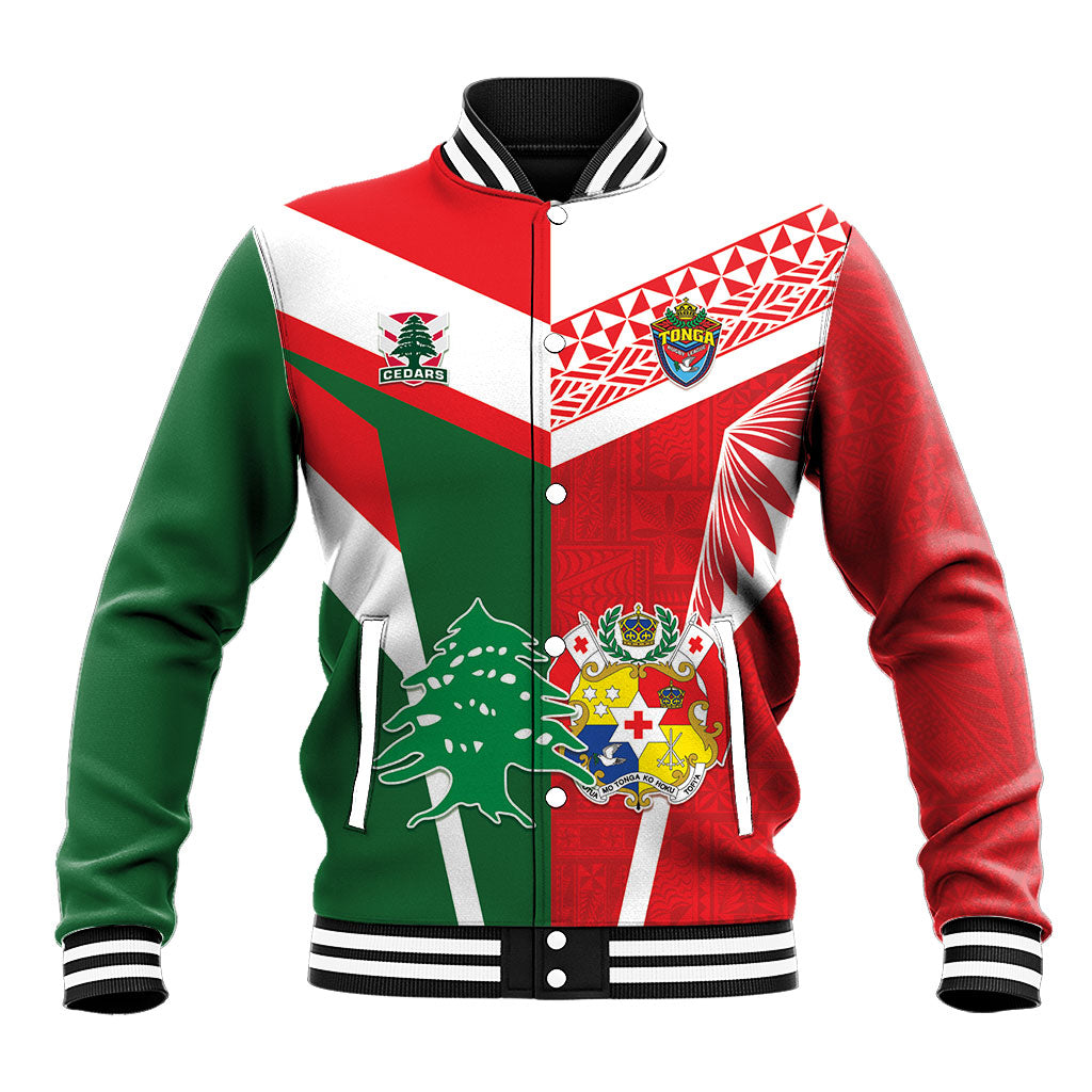 Tonga Lebanon Rugby Custom Baseball Jacket Mate Maa Tonga Cedars Together LT05 Unisex Multicolor - Polynesian Pride