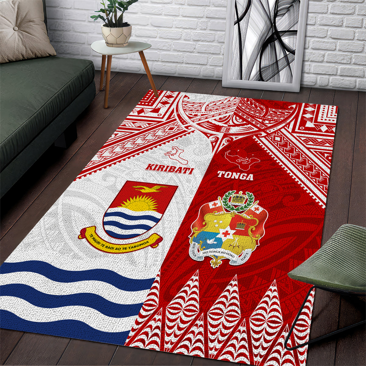 Tonga And Kiribati Area Rug Coat Of Arms Polynesian Pattern LT05 Red - Polynesian Pride