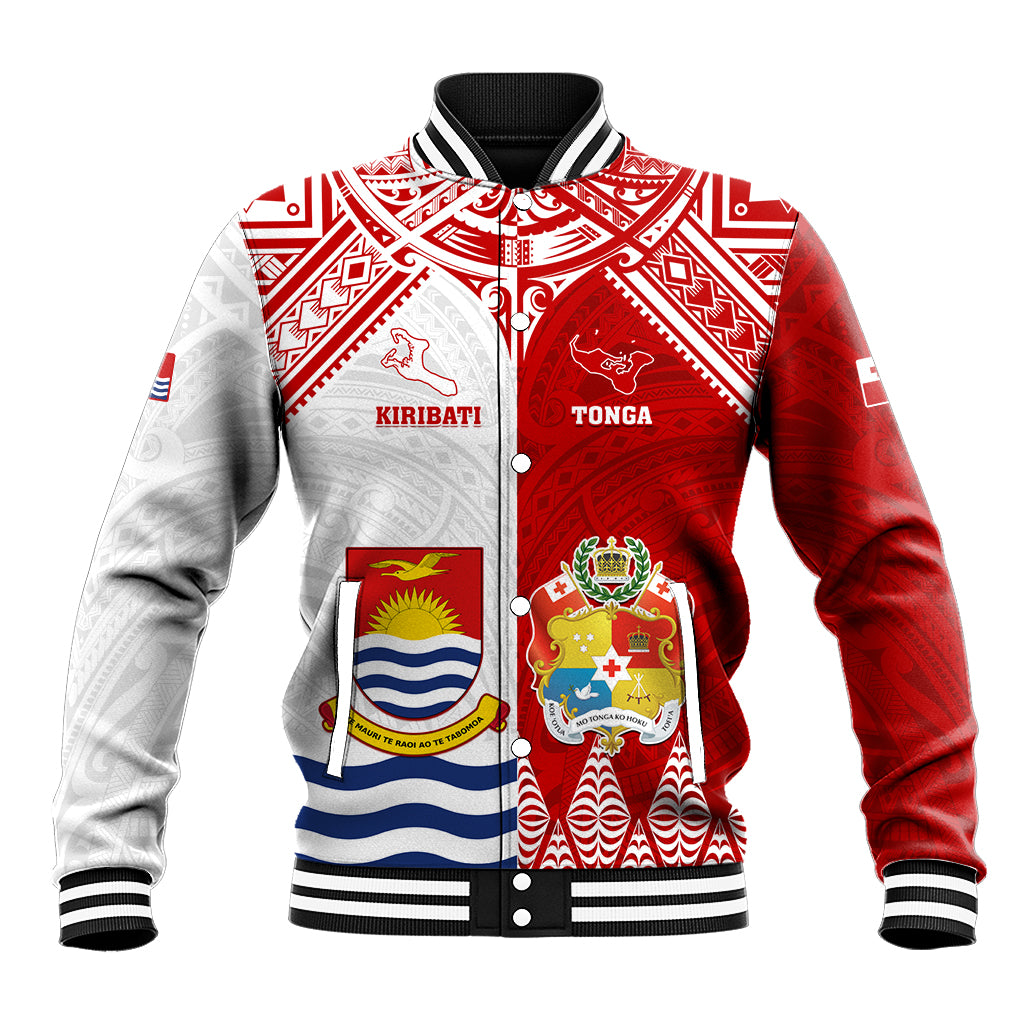 Personalised Tonga And Kiribati Baseball Jacket Coat Of Arms Polynesian Pattern LT05 Unisex Red - Polynesian Pride