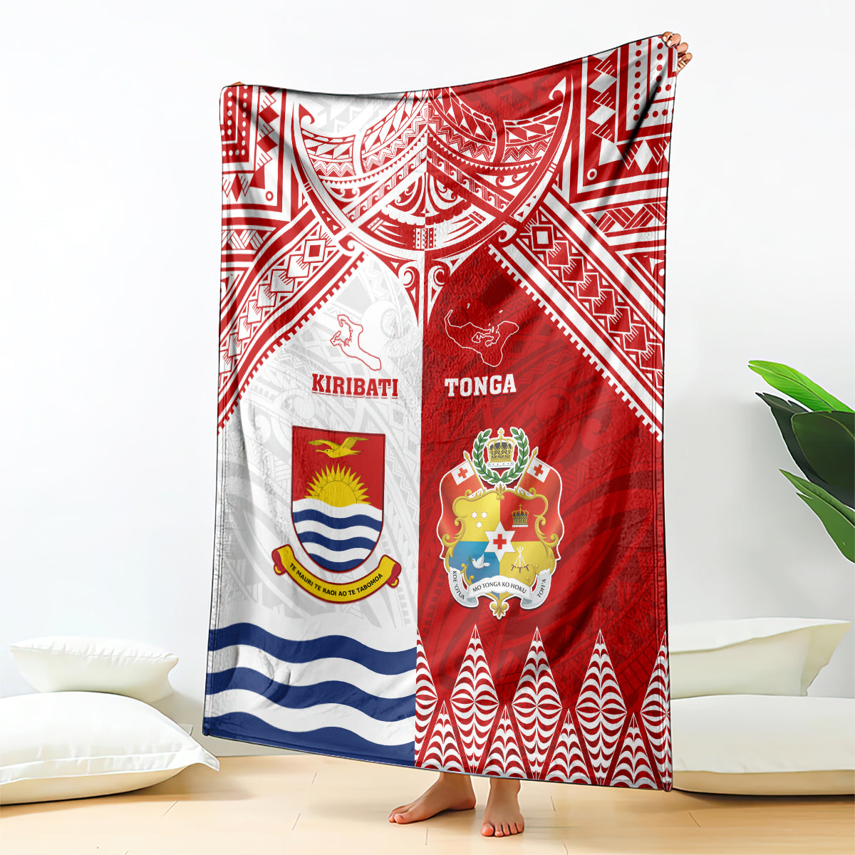 Tonga And Kiribati Blanket Coat Of Arms Polynesian Pattern LT05 Red - Polynesian Pride