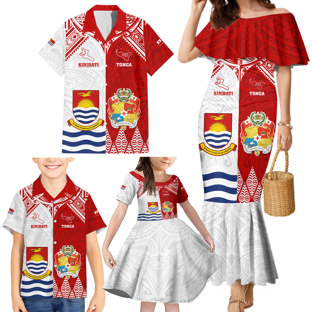 Personalised Tonga And Kiribati Family Matching Mermaid Dress and Hawaiian Shirt Coat Of Arms Polynesian Pattern LT05 - Polynesian Pride