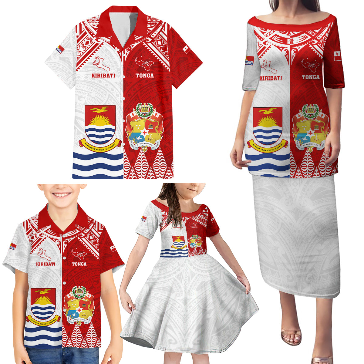 Personalised Tonga And Kiribati Family Matching Puletasi Dress and Hawaiian Shirt Coat Of Arms Polynesian Pattern LT05 - Polynesian Pride