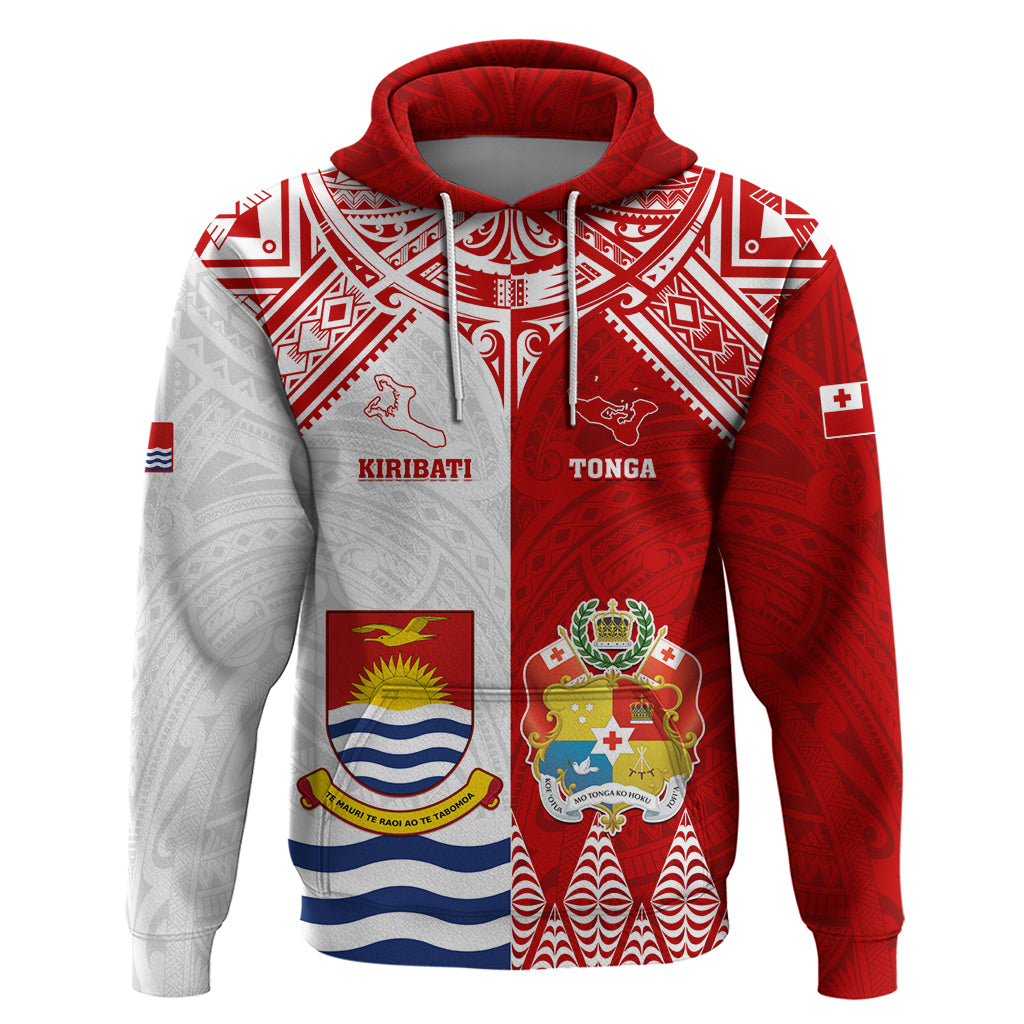 Personalised Tonga And Kiribati Hoodie Coat Of Arms Polynesian Pattern LT05 Red - Polynesian Pride