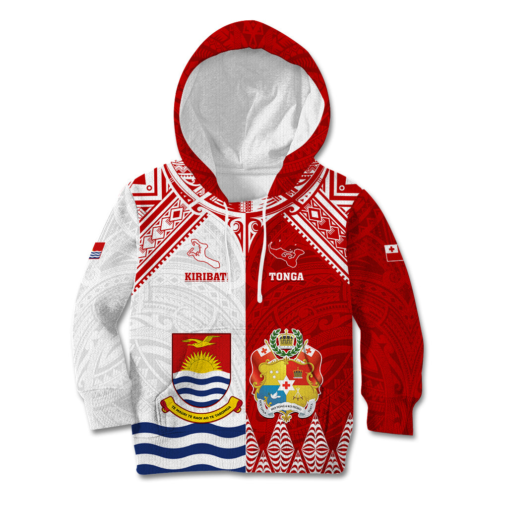 Personalised Tonga And Kiribati Kid Hoodie Coat Of Arms Polynesian Pattern LT05 Hoodie Red - Polynesian Pride