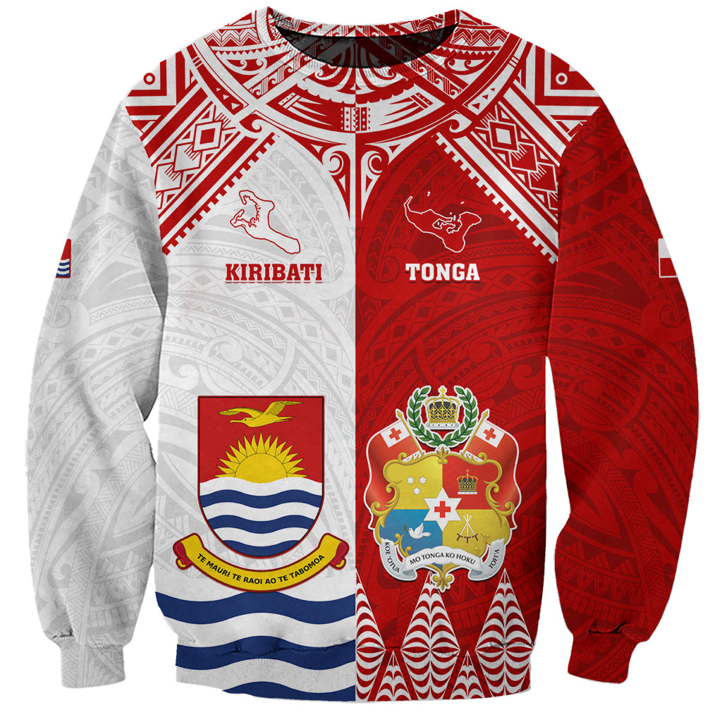 Personalised Tonga And Kiribati Sweatshirt Coat Of Arms Polynesian Pattern LT05 Unisex Red - Polynesian Pride