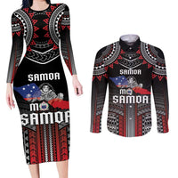 Personalised Samoa Black Saturday Couples Matching Long Sleeve Bodycon Dress and Long Sleeve Button Shirt Samoan Warrior Tribal Pattern