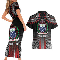 Personalised Samoa Black Saturday Couples Matching Short Sleeve Bodycon Dress and Hawaiian Shirt Samoan Warrior Tribal Pattern