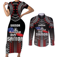 Personalised Samoa Black Saturday Couples Matching Short Sleeve Bodycon Dress and Long Sleeve Button Shirt Samoan Warrior Tribal Pattern