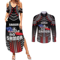 Personalised Samoa Black Saturday Couples Matching Summer Maxi Dress and Long Sleeve Button Shirt Samoan Warrior Tribal Pattern