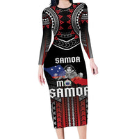 Personalised Samoa Black Saturday Family Matching Long Sleeve Bodycon Dress and Hawaiian Shirt Samoan Warrior Tribal Pattern