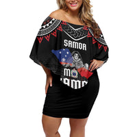 Personalised Samoa Black Saturday Family Matching Off Shoulder Short Dress and Hawaiian Shirt Samoan Warrior Tribal Pattern