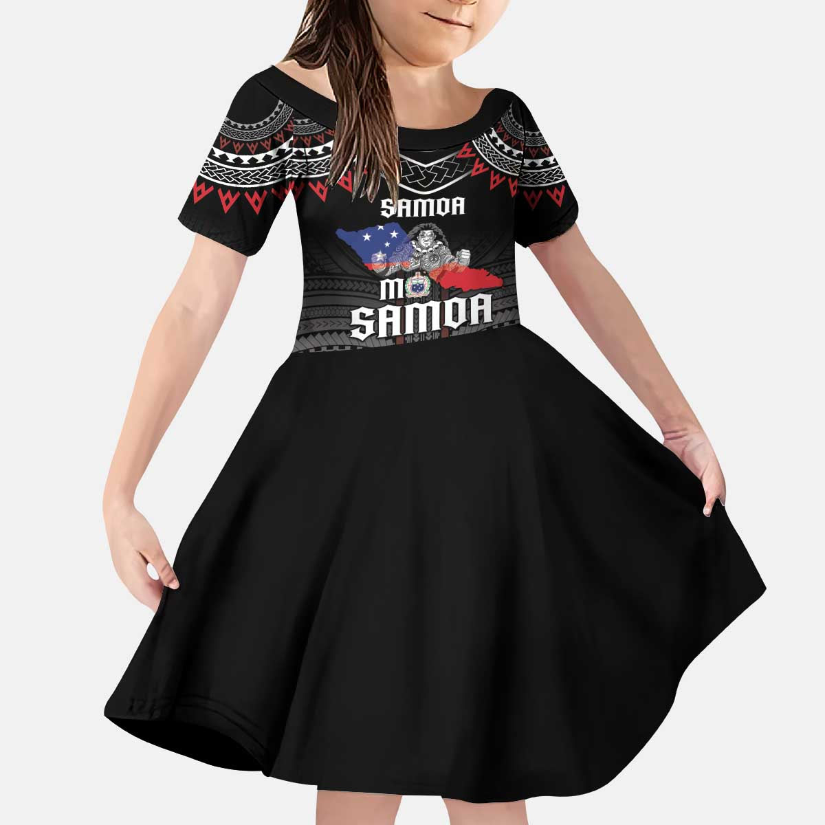 Personalised Samoa Black Saturday Kid Short Sleeve Dress Samoan Warrior Tribal Pattern