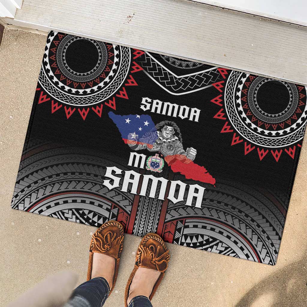 Samoa Black Saturday Rubber Doormat Samoan Warrior Tribal Pattern