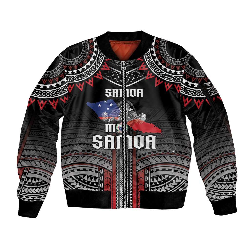 Personalised Samoa Black Saturday Sleeve Zip Bomber Jacket Samoan Warrior Tribal Pattern