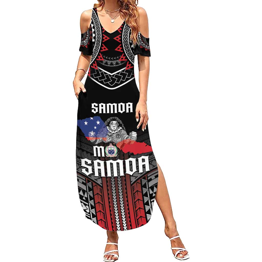 Personalised Samoa Black Saturday Summer Maxi Dress Samoan Warrior Tribal Pattern