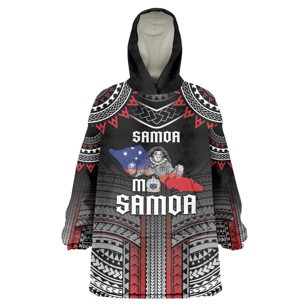 Personalised Samoa Black Saturday Wearable Blanket Hoodie Samoan Warrior Tribal Pattern