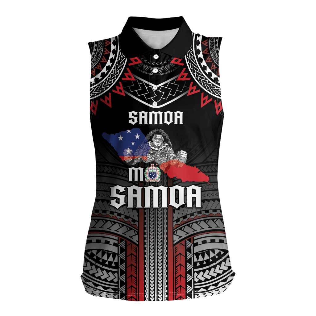 Personalised Samoa Black Saturday Women Sleeveless Polo Shirt Samoan Warrior Tribal Pattern