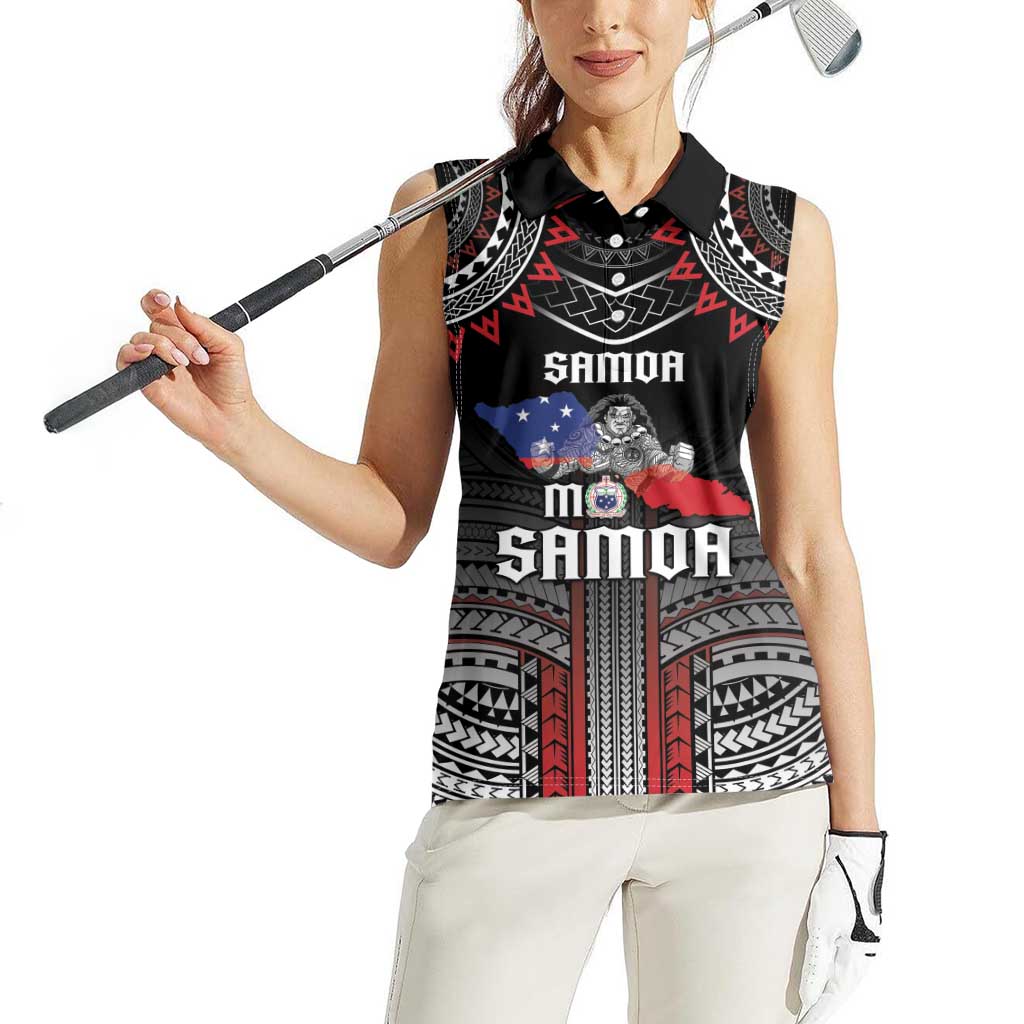 Personalised Samoa Black Saturday Women Sleeveless Polo Shirt Samoan Warrior Tribal Pattern