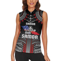 Personalised Samoa Black Saturday Women Sleeveless Polo Shirt Samoan Warrior Tribal Pattern