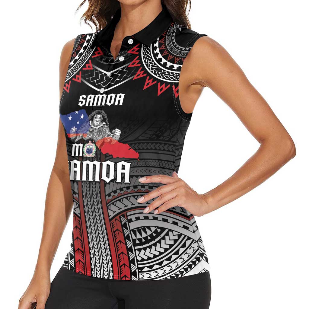 Personalised Samoa Black Saturday Women Sleeveless Polo Shirt Samoan Warrior Tribal Pattern