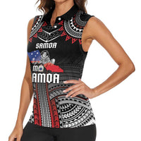 Personalised Samoa Black Saturday Women Sleeveless Polo Shirt Samoan Warrior Tribal Pattern
