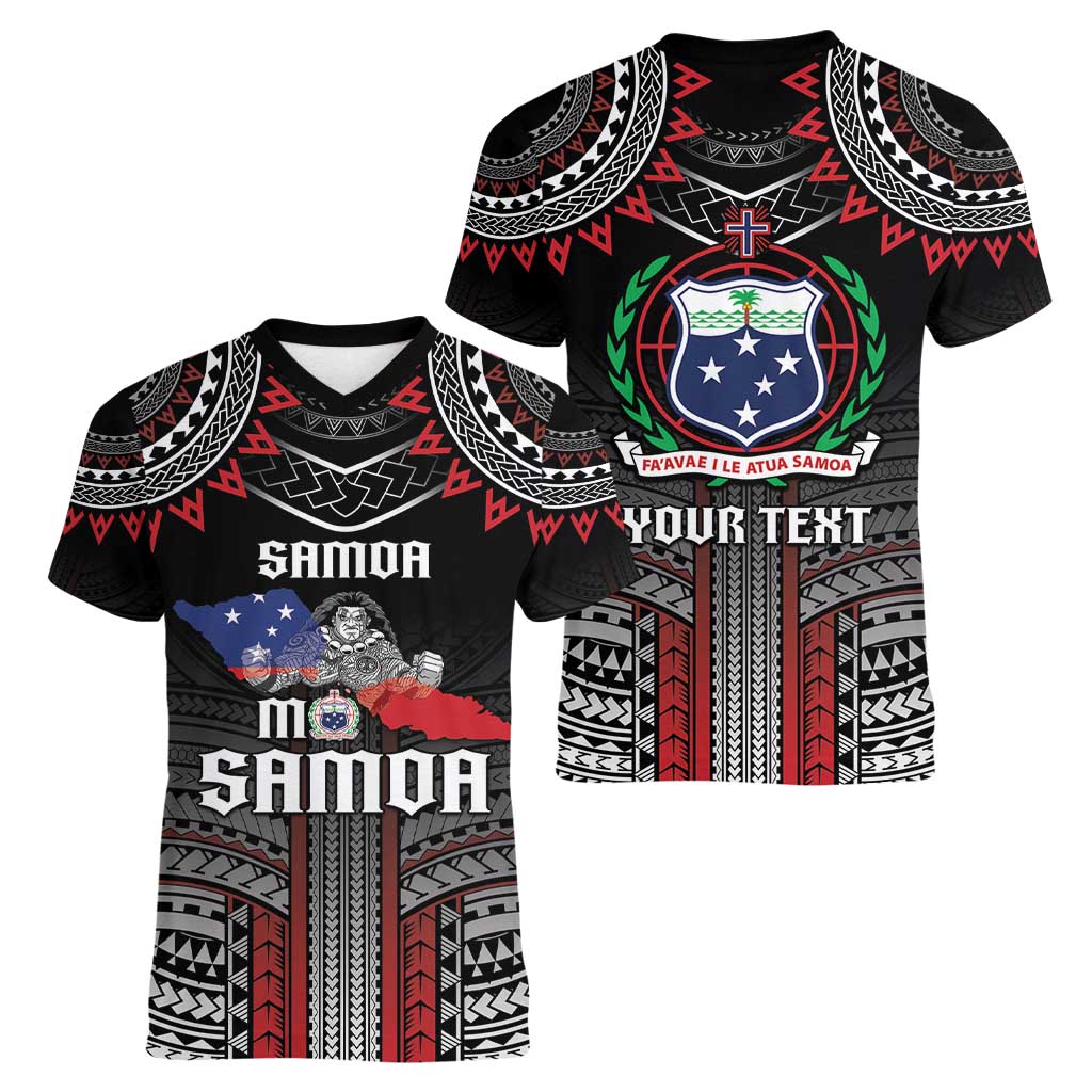 Personalised Samoa Black Saturday Women V-Neck T-Shirt Samoan Warrior Tribal Pattern