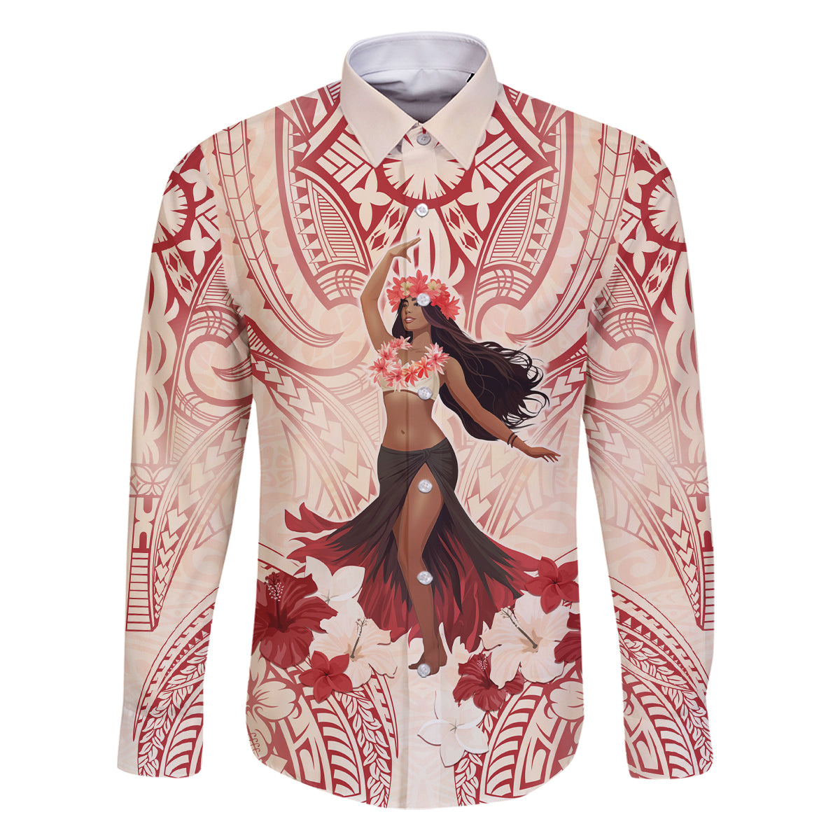 Tahiti Women's Day Family Matching Off Shoulder Short Dress and Hawaiian Shirt With Polynesian Pattern LT05 Dad's Shirt - Long Sleeve Beige - Polynesian Pride