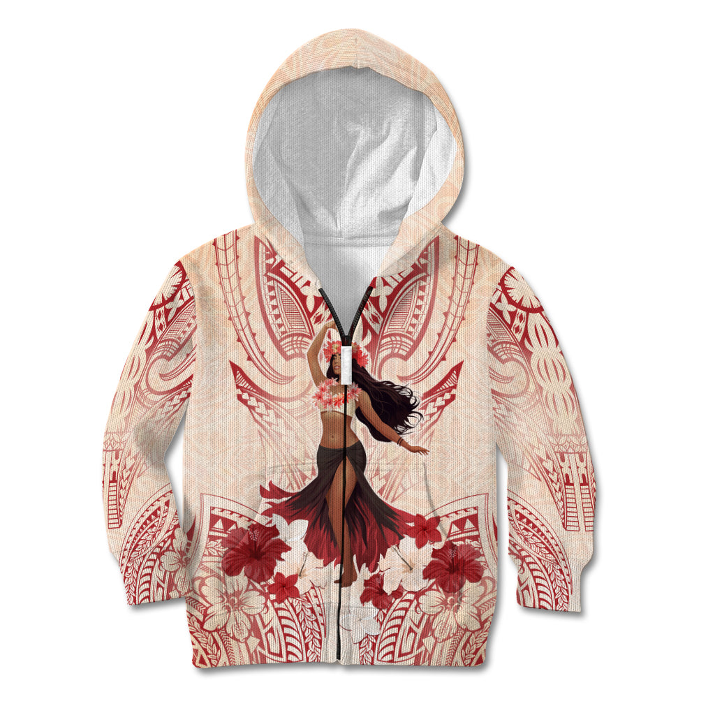Tahiti Women's Day Kid Hoodie With Polynesian Pattern LT05 Zip Hoodie Beige - Polynesian Pride