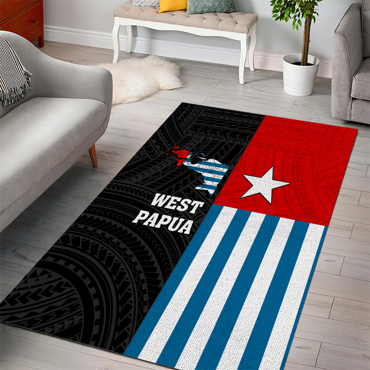 Personalised West Papua Area Rug Polynesian Pattern With Coat Of Arms