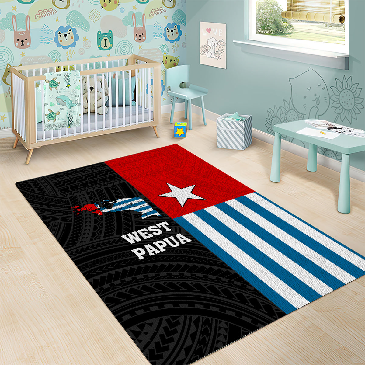 Personalised West Papua Area Rug Polynesian Pattern With Coat Of Arms