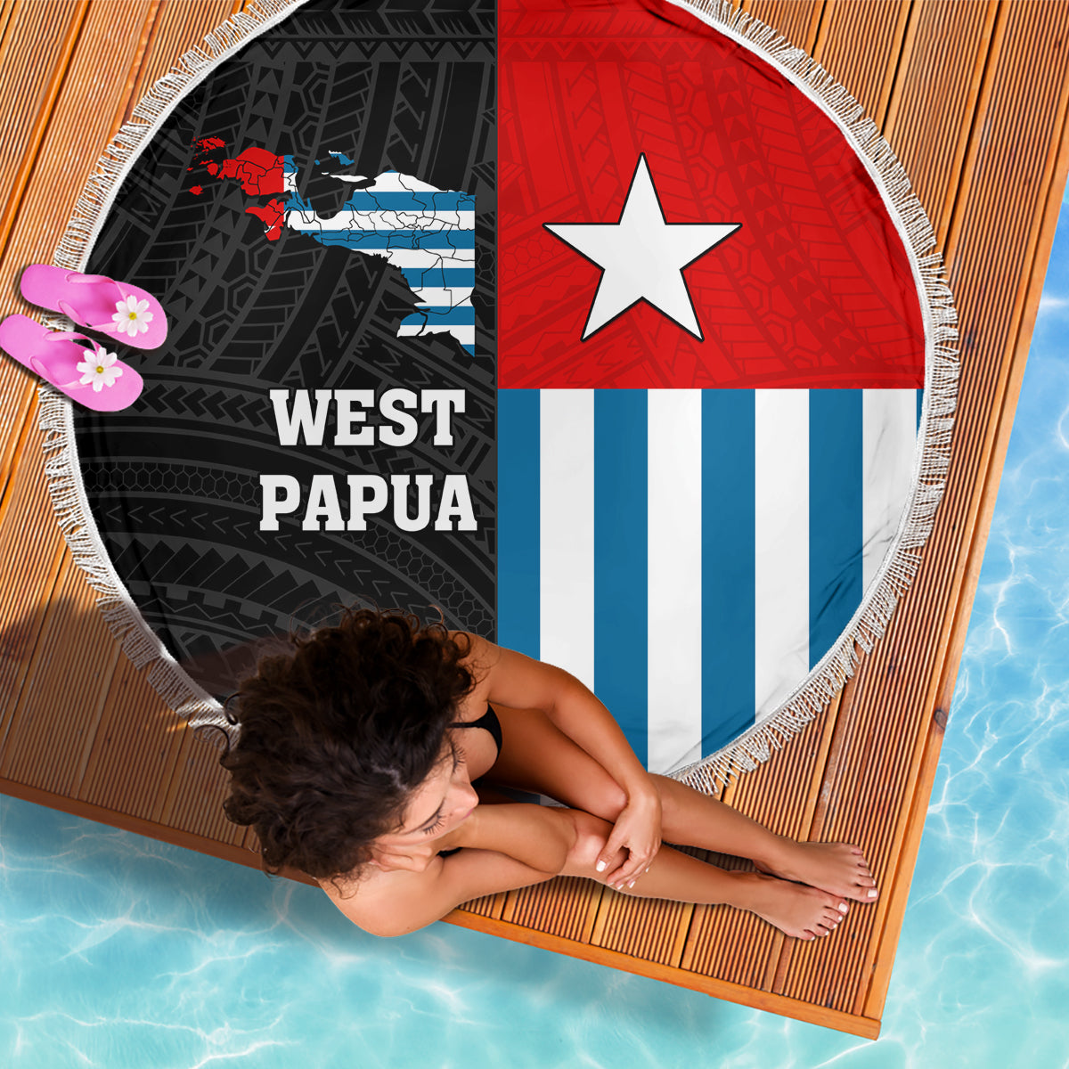 Personalised West Papua Beach Blanket Polynesian Pattern With Coat Of Arms