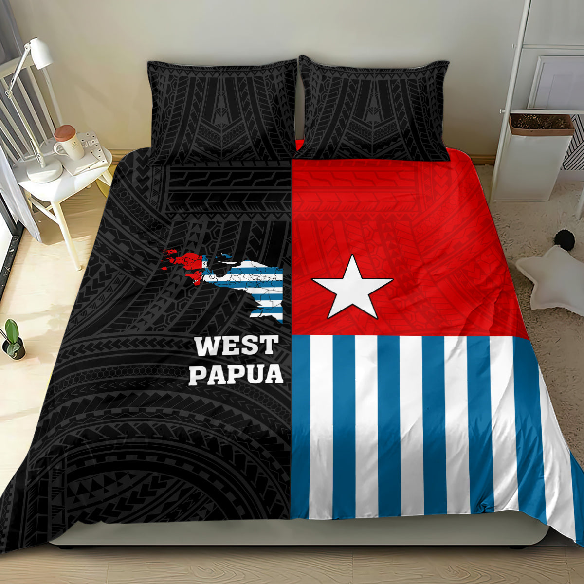 Personalised West Papua Bedding Set Polynesian Pattern With Coat Of Arms
