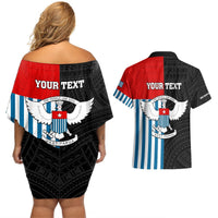 Personalised West Papua Couples Matching Off Shoulder Short Dress and Hawaiian Shirt Polynesian Pattern With Coat Of Arms LT05 - Polynesian Pride