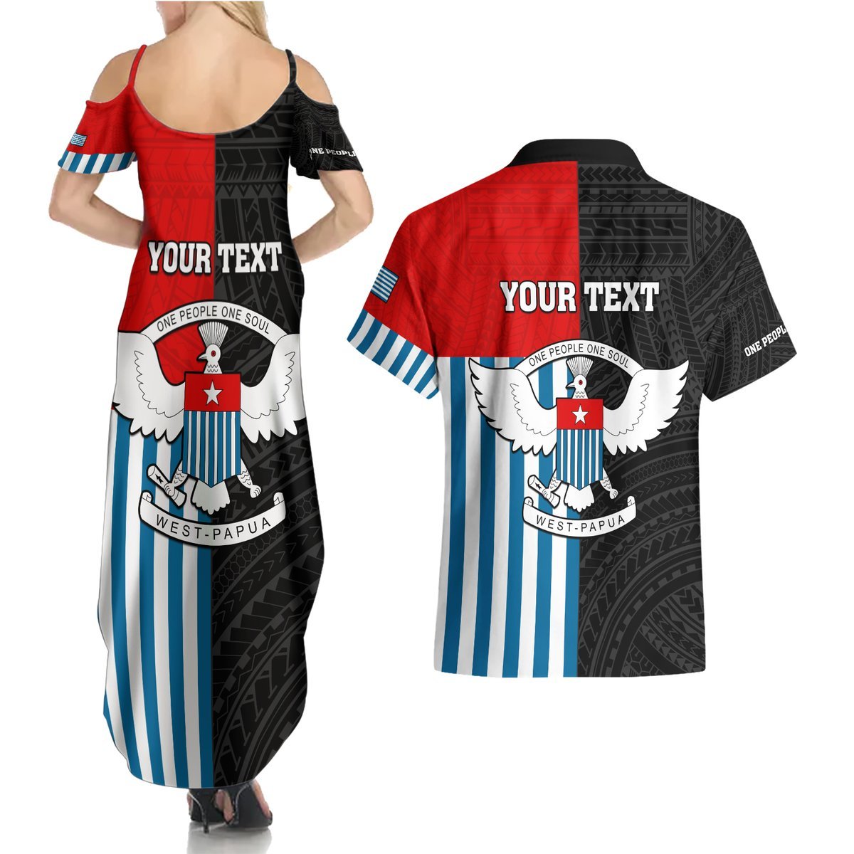 Personalised West Papua Couples Matching Summer Maxi Dress and Hawaiian Shirt Polynesian Pattern With Coat Of Arms LT05 - Polynesian Pride