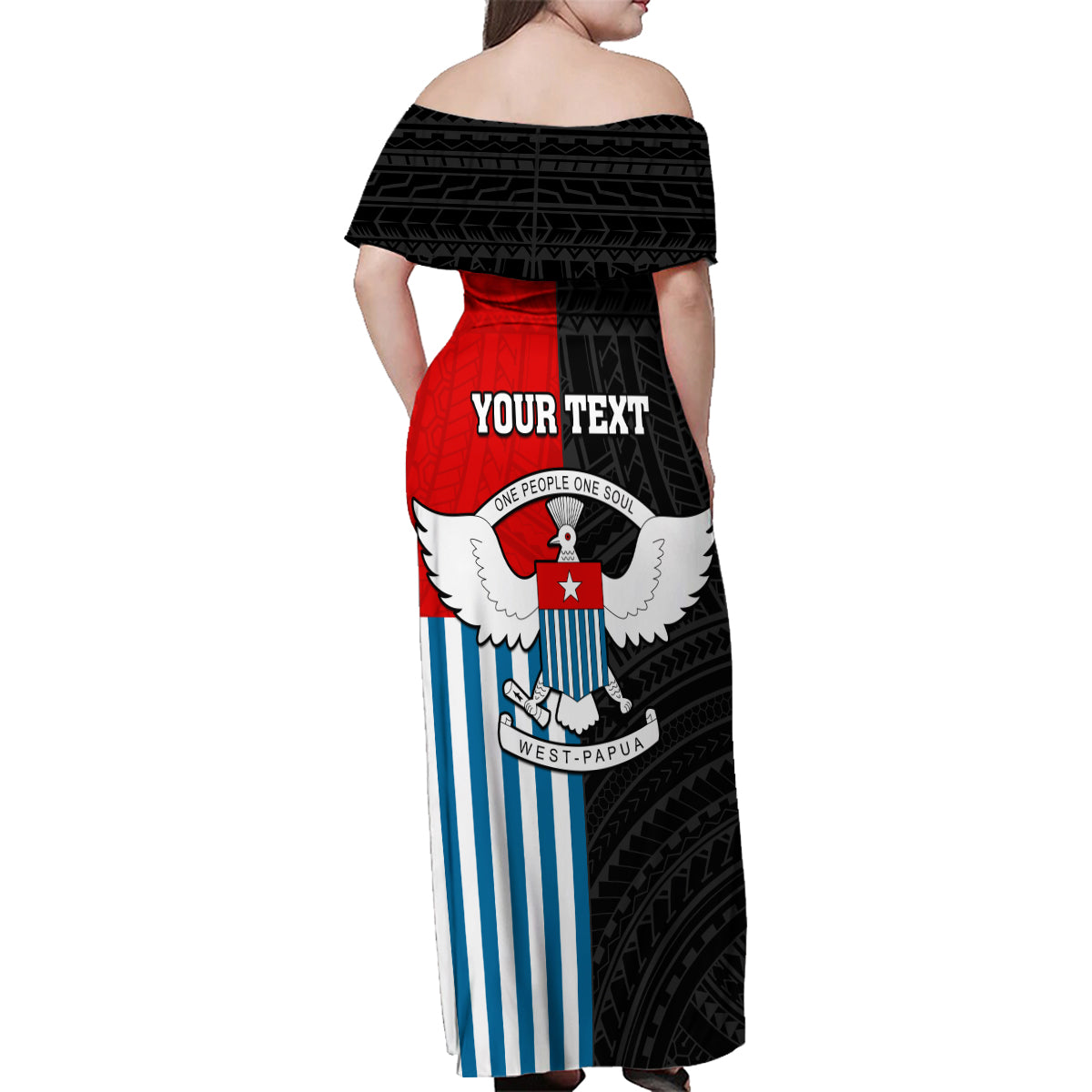 Personalised West Papua Family Matching Off Shoulder Maxi Dress and Hawaiian Shirt Polynesian Pattern With Coat Of Arms LT05 - Polynesian Pride